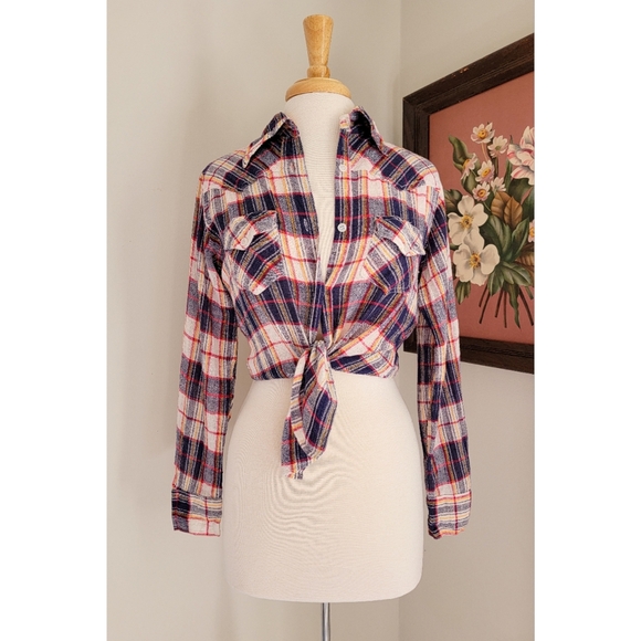 70s Plaid Cotton Gauze Long Sleeve 1970s Vintage Button Down India Cotton Blouse - Picture 12 of 15